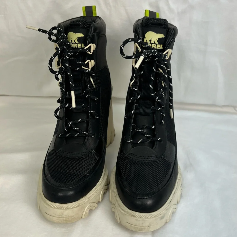 Sorel Brex Lace-up Booties in black, cream with lime green details. - Picture 2 of 11